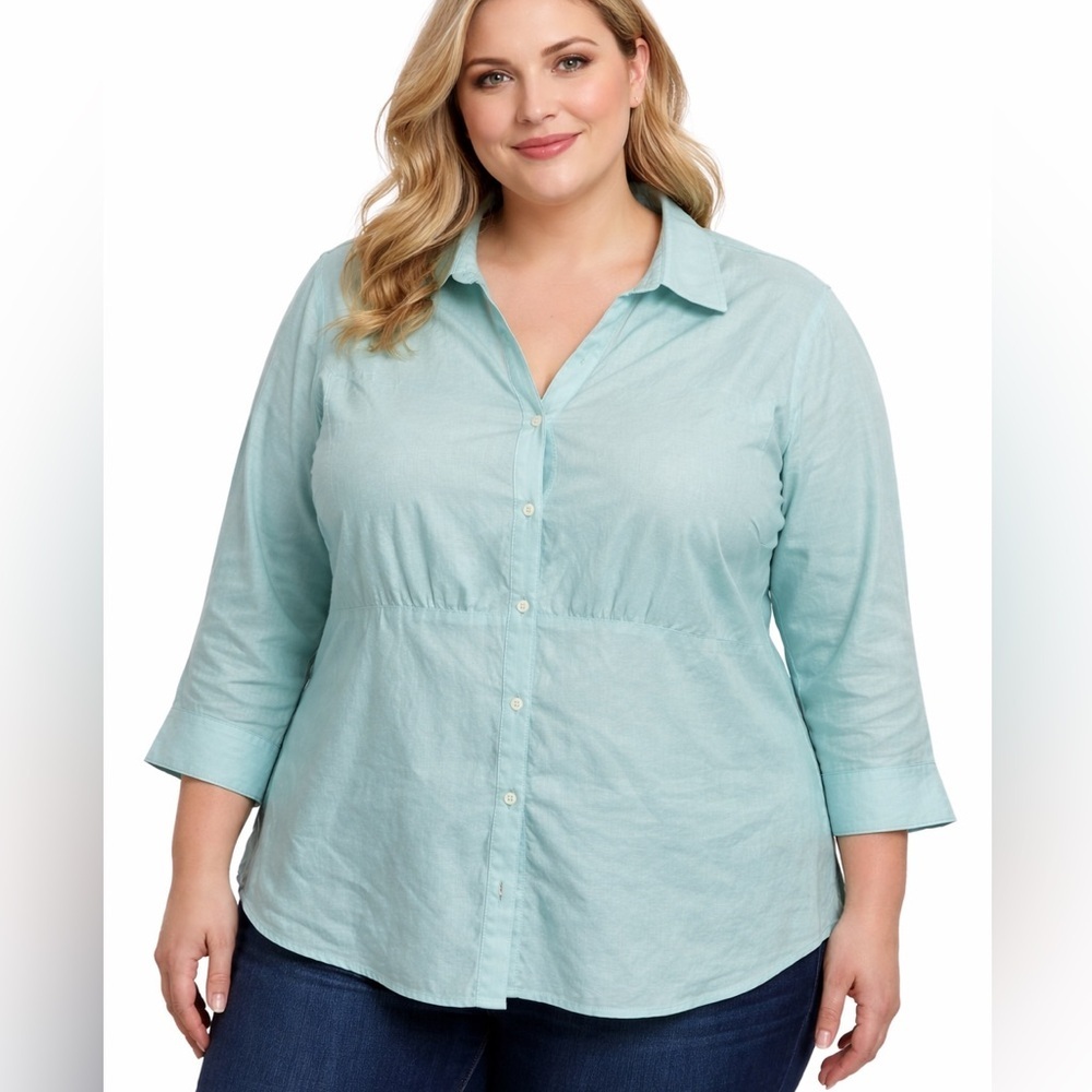 Talbots Pure Irish Linen Button Down Blouse Size 18W